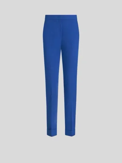 Etro Cropped Stretch-cotton Trousers In Blue