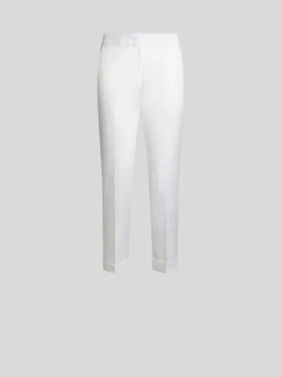 Etro Cropped Stretch Cotton Trousers In White