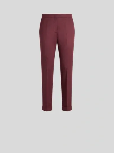 Etro Cropped Stretch Wool Trousers In Burgundy