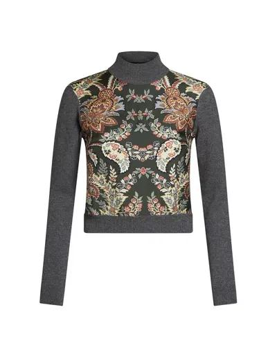 Etro Floral Contrast-panel Jumper In Green