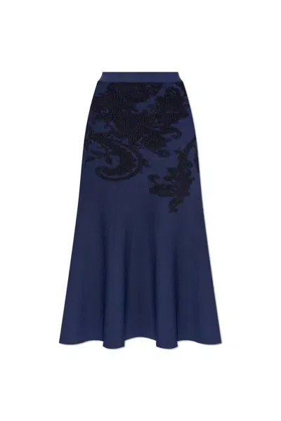 Etro Decorative Detailed Flared Midi Skirt In Navy