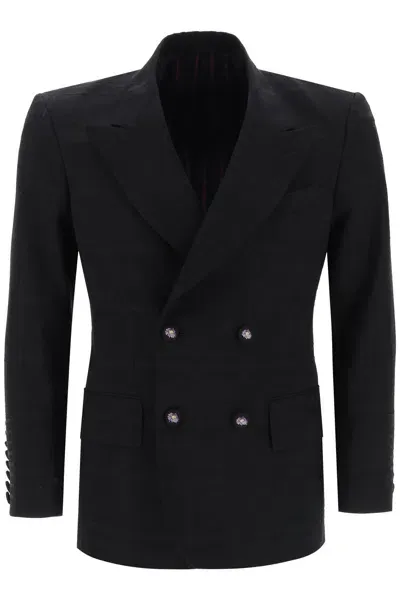 Etro Double-breasted Jacket With Check Pattern In Black