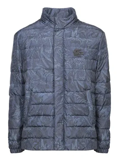 Etro Paisley-print Padded Jacket In Blue