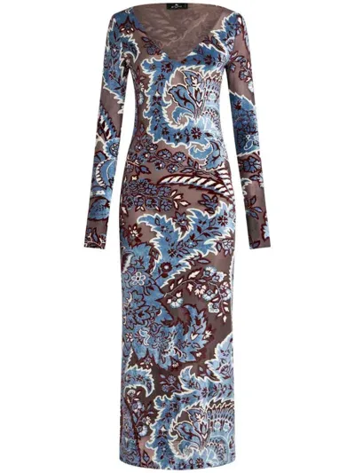 Etro Jacquard Velvet Dress In Multicolour