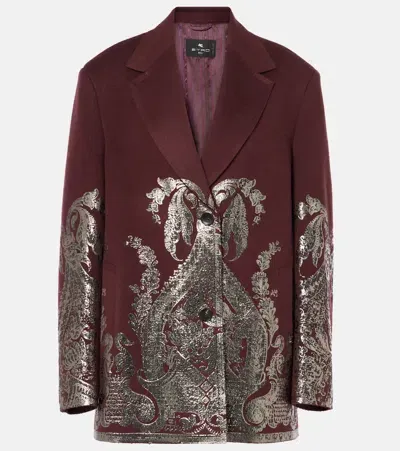 Etro Embellished Wool And Cashmere Coat In Burgundy