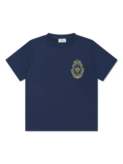 Etro Kids' Embroidered-motif Cotton T-shirt In Blue