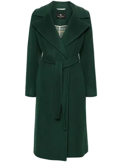 Etro Felted Coat In Green