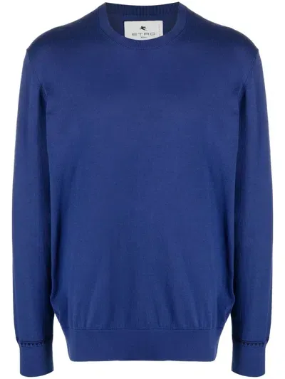 Etro Fine Knit Cotton Jumper In Blue