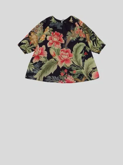 Etro Floral Baby Dress In Navy Blue