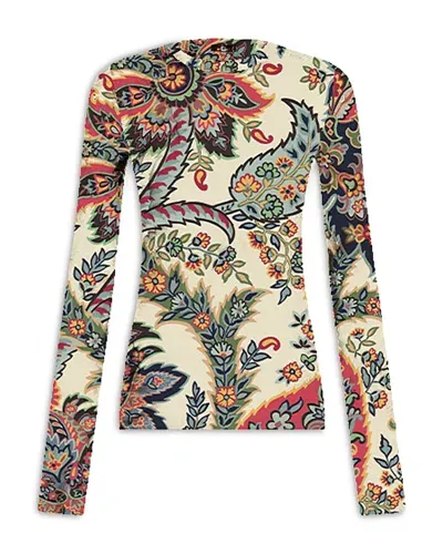 Etro Floral Print Long Sleeve Wool Top