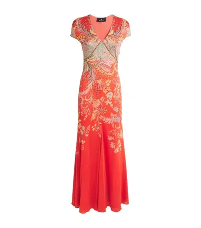 Etro Floral Print Maxi Dress In Red