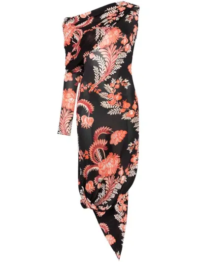 Etro Floral-print Midi Dress In Black