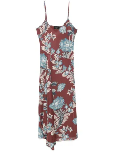 Etro Floral-print Midi Dress In Brown