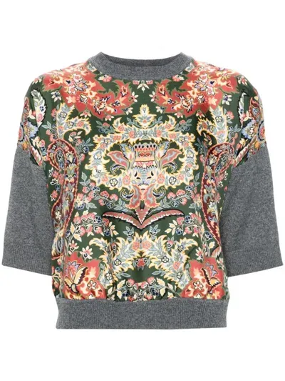 Etro Floral-print Sweater In Grey