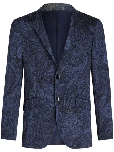 Etro Paisley-print Single-breasted Blazer In Navy