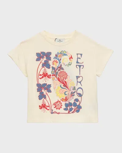 Etro Kids' Girl's Logo-print Paisley-print T-shirt In White