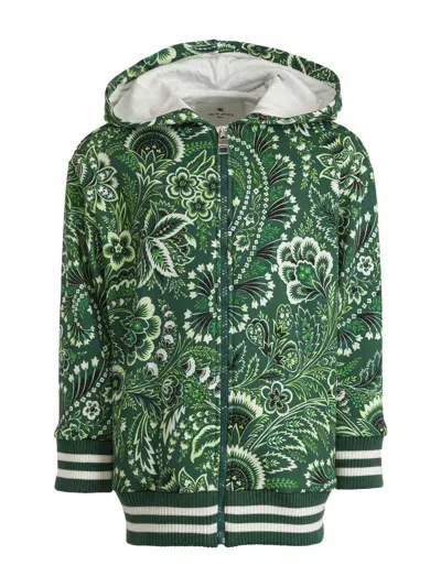 Etro Kids' Paisley-print Zip-up Hoodie In Green