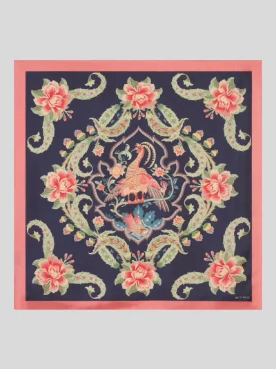 Etro Bird-print Silk Scarf In Blue