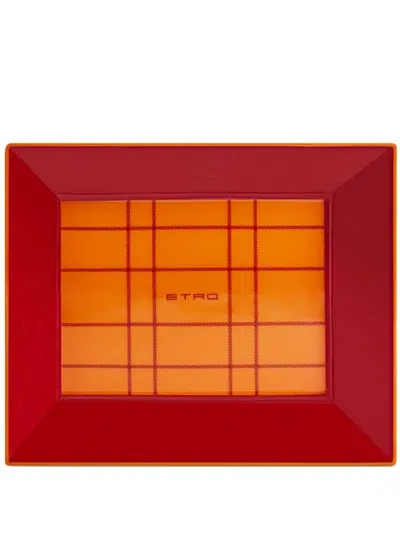 Etro Home Logo Checkered Decorative Plate In Red