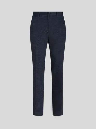 Etro Houndstooth Trousers In Navy Blue