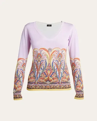 Etro Bedruckter Pullover Aus Einem Seidengemisch In Print On Purple Base