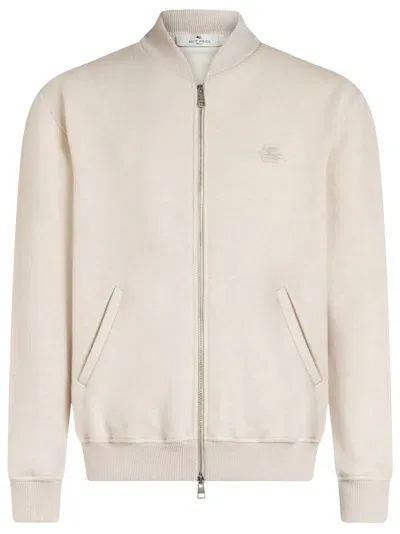 Etro Pegaso-embroidered Wool Bomber Jacket In Beige