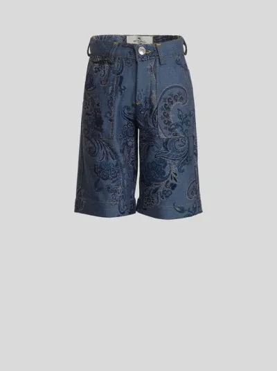 Etro Jacquard Bermuda Shorts For Children In Blue