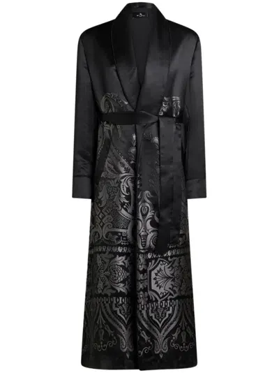 Etro Jacquard Duster Coat In Black