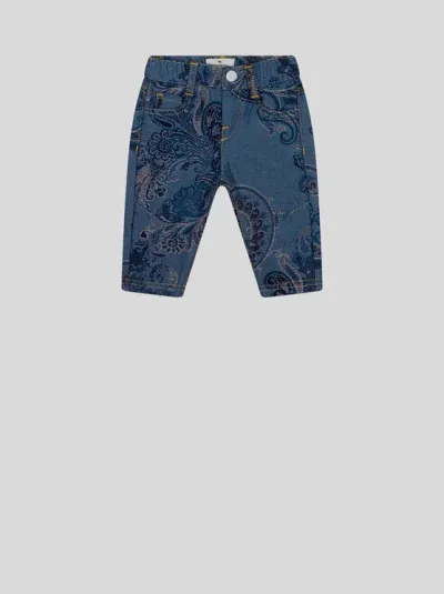 Etro Kids' Jacquard Jeans For Babies In Navy Blue