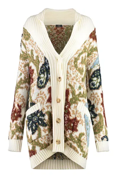 Etro Jacquard Knit Cardigan In Bianco