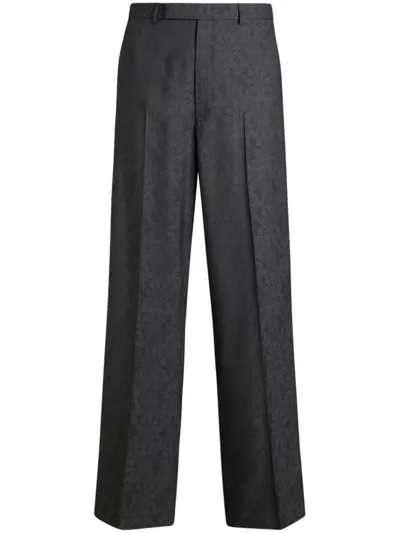 Etro Jacquard Pleated Straight-leg Trousers In Grey