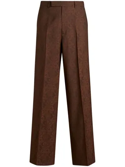 Etro Jacquard Straight-leg Trousers In Brown