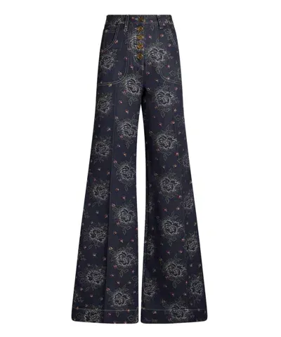 Etro Denim-jacquard High-rise Flared Jeans In Blue