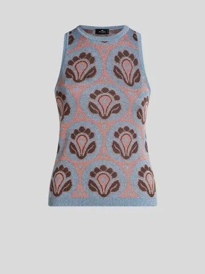 Etro Knit Jacquard Top In Light Blue