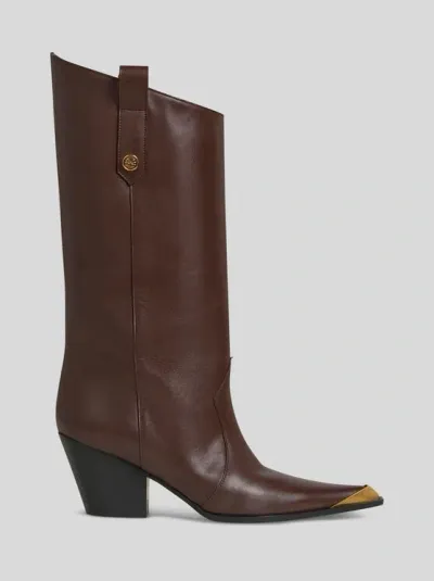 Etro 60mm Leather Tall Boots In Dark Brown