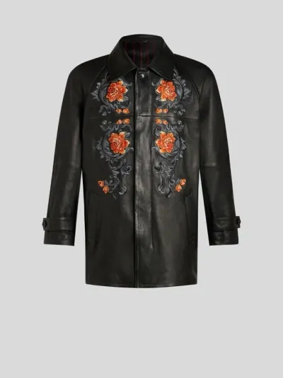 Etro Leather Jacket With Embroidery In Black