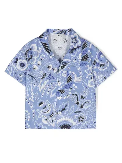 Etro Babies' Floral-print Cotton Shirt In Blue