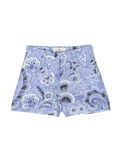 Etro Kids' Paisley-print Cotton Shorts In Sky Blue