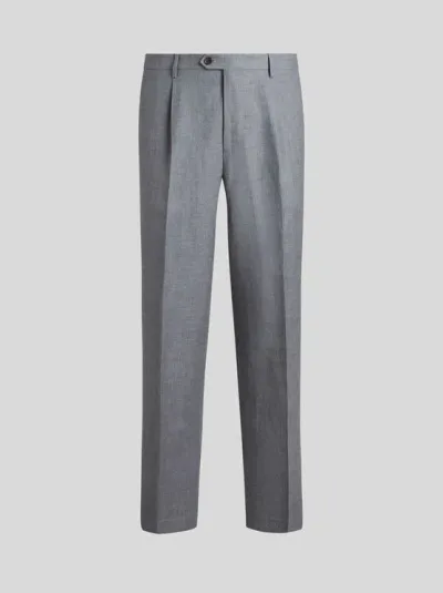 Etro Linen And Wool Trousers In Grey