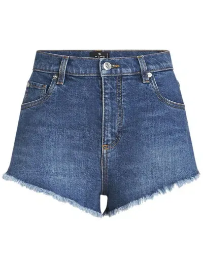 Etro Logo-appliqué Denim Mini Shorts In Blue