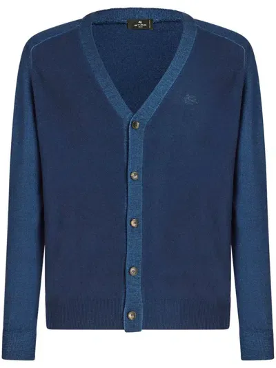 Etro Set-in Sleeve Cardigan With Logo In Blue