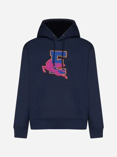 Etro Logo-patch Cotton Hoodie In Navy Blue