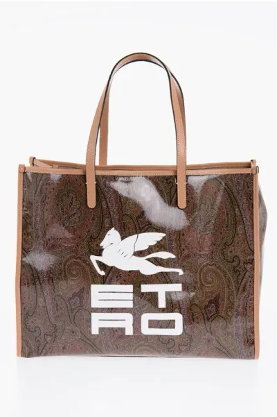 Etro Logo Print Tote Bag With Piasley Pattern In Brown