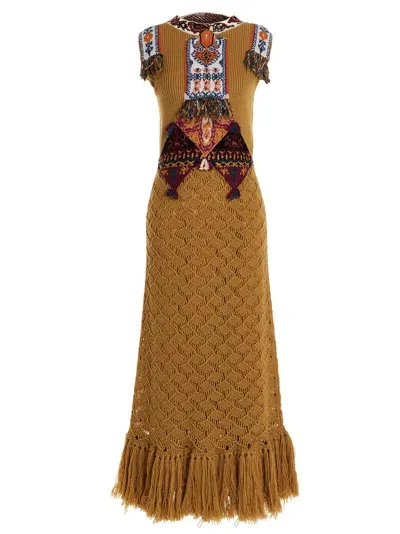 Etro Long Jacquard Knitted Sleeveless Dress In Yellow