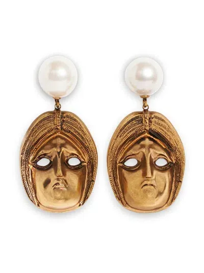 Etro Masks Pearl Earrings In Gold