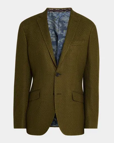 Etro Men's Basic Textured Blazer In Green 8