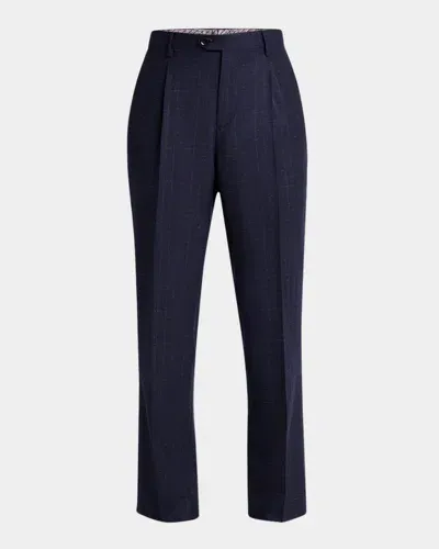 Etro Men's Multicolor Check Wool Pants In Multicolour On Blue