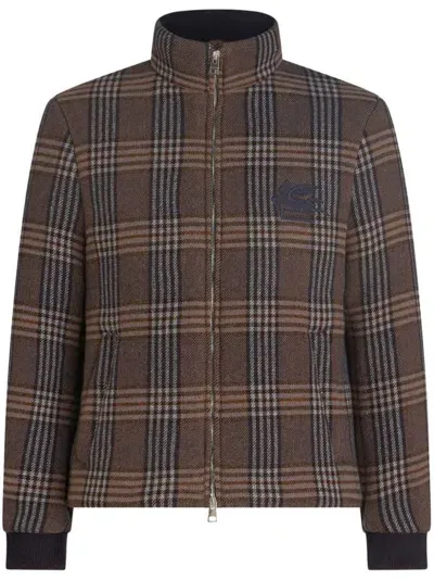 Etro Check-pattern Padded Jacket In Blue