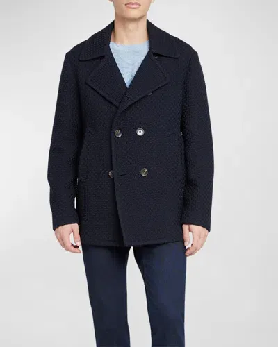 Etro Men's Wool Knit Four Button Peacoat In Blu 3