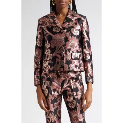 Etro Metallic Paisley Crop Jacket In Multicolor Pink Base